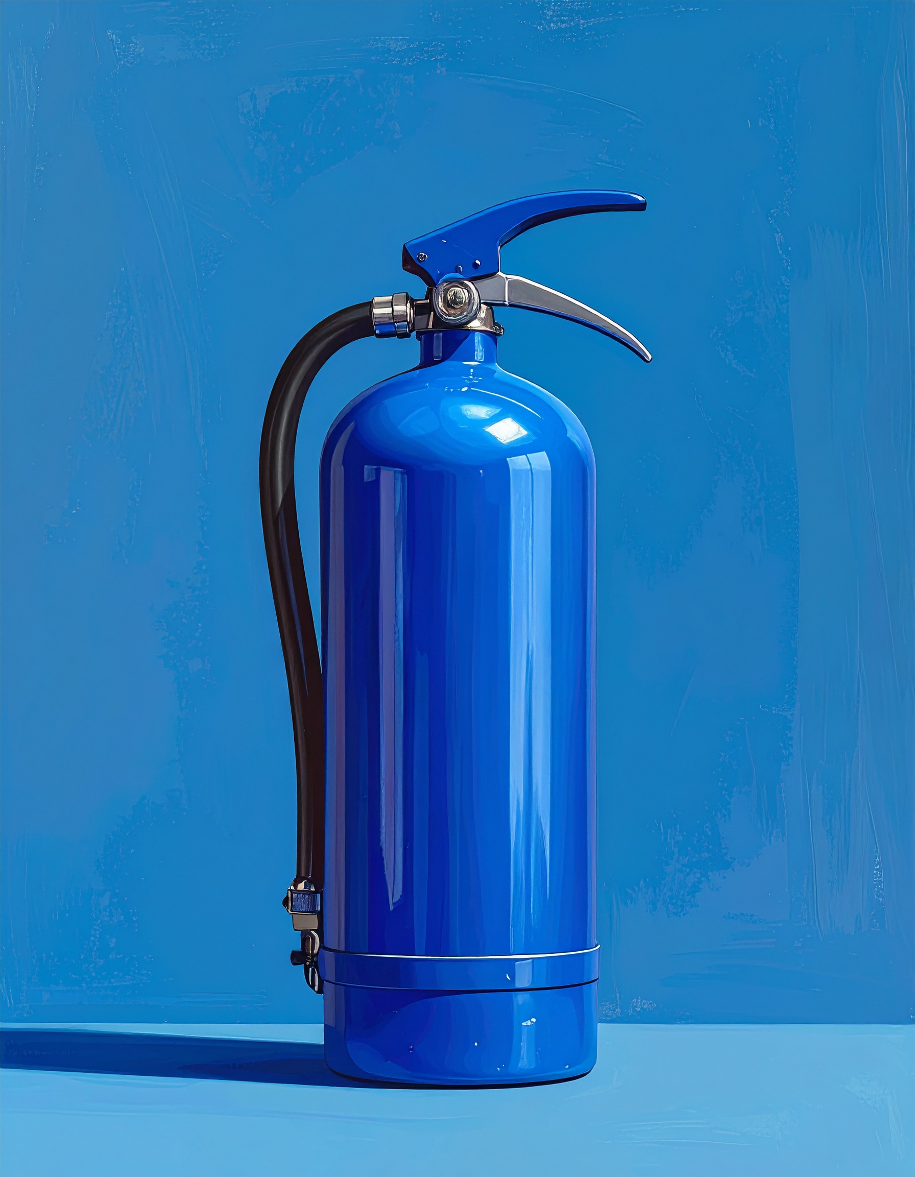 Firefly_blue fire extinguiser; blue background 257292