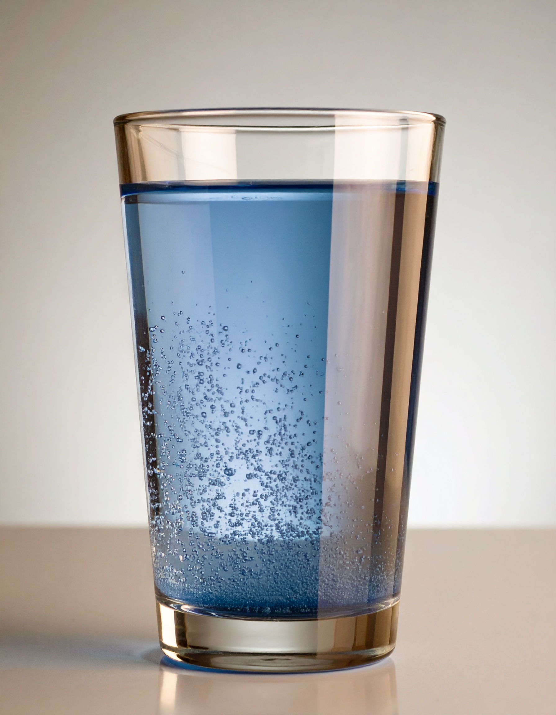 Firefly_blue gas drink in a glass cup; blue isolated studio background 950487