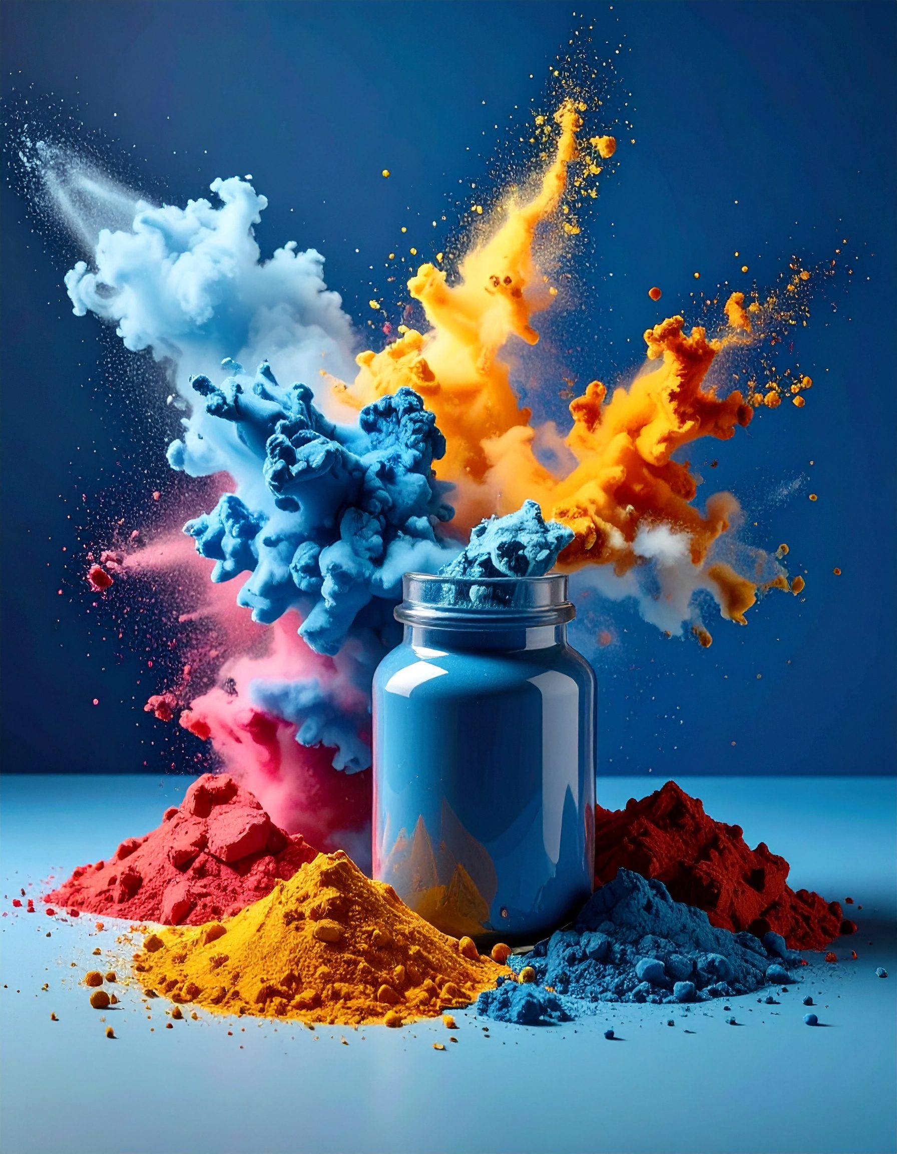 Firefly_color pigments; blue studio background 521465